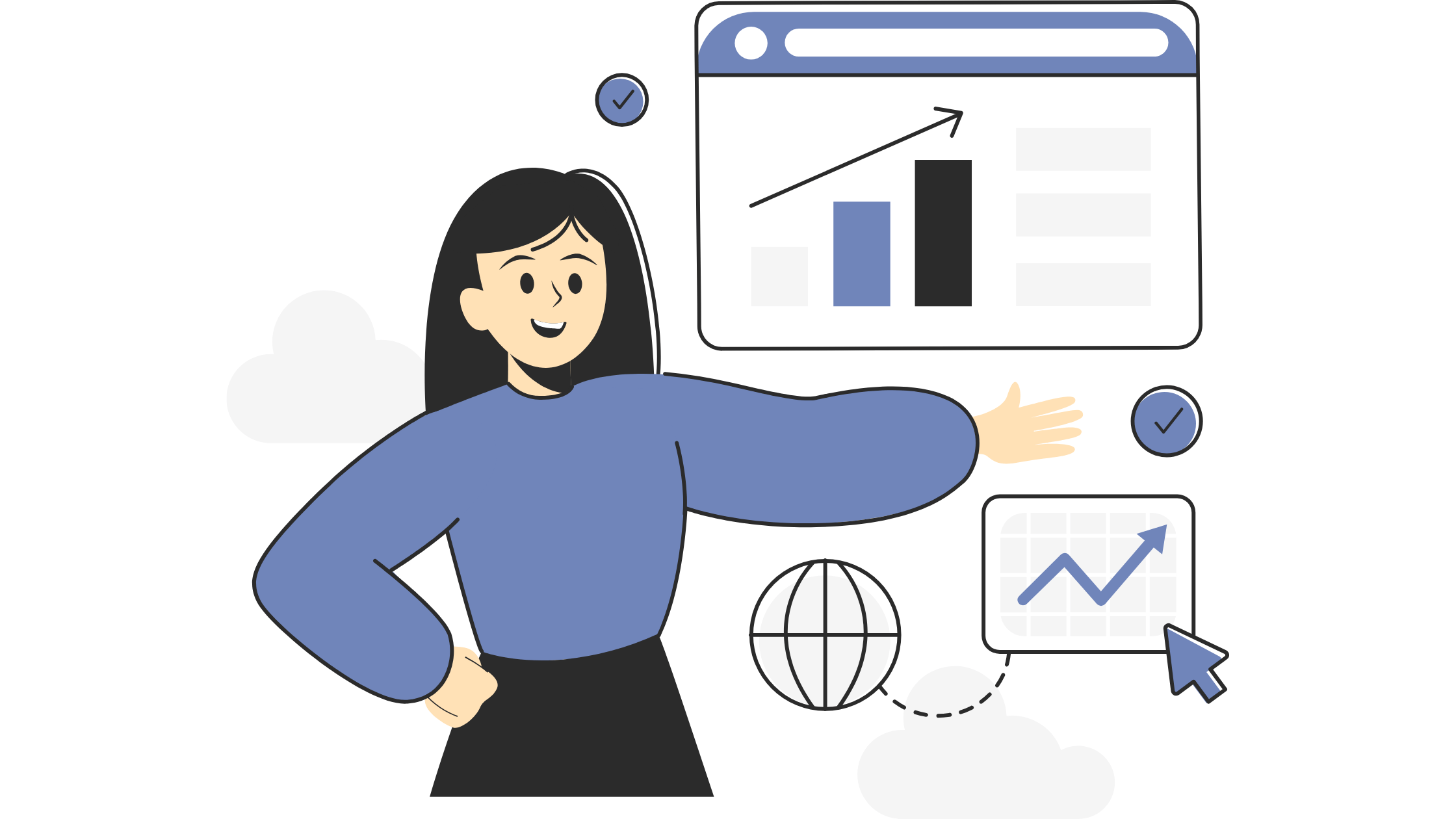 Girl pointing to graphs