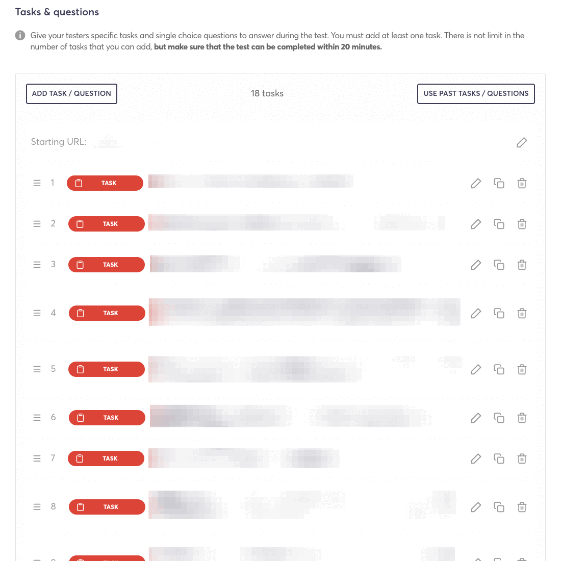 Bir e-ticaret test şablonu için Userfeel paneli önizlemesi
